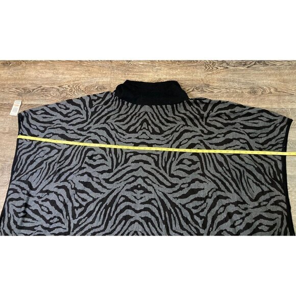 New Charter Club Women's Zebra Print Cowl Neck Poncho Sweater Black Size 2X/3X - Picture 8 of 11